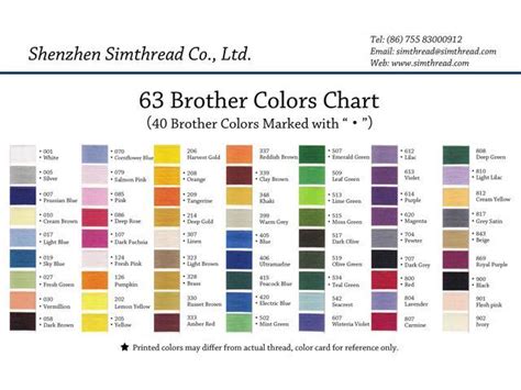 Embroidery Brother Thread Conversion Brothread Color Chart All Round