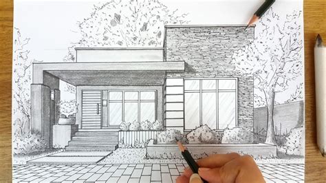 Drawing A House In 1 Point Perspective Timelapse Youtube