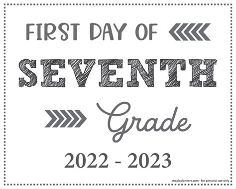 First Day Of 7th Grade Sign Printable Back To School