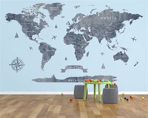 Extra Large World Map Decal Navy World Map Travel Map Decal Etsy