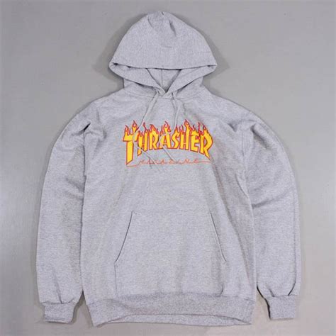 Thrasher Flame Logo Hoodie Heather Grey Beyond