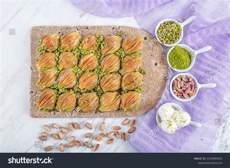 Turkish Midye Baklava Mussel Shape Baklava Stock Photo