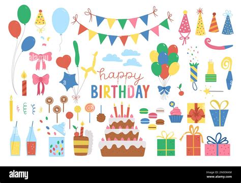 Set Of Cute Birthday Design Elements Party Celebration Clipart