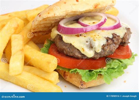 Cheeseburger With Fries Stock Photo Image Of Cheeseburger 17898916