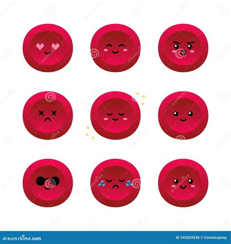 Set Collection Of Cute Red Blood Cells Erythrocytes Characters With
