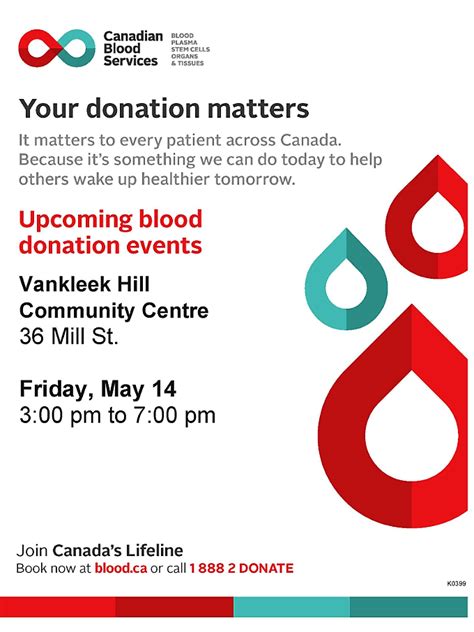 Register Now For May 14 Vankleek Hill Canadian Blood Services Donation