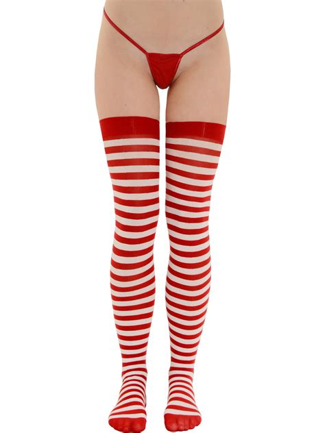 Summitfashions Womens Thigh High Stockings Red And White Striped