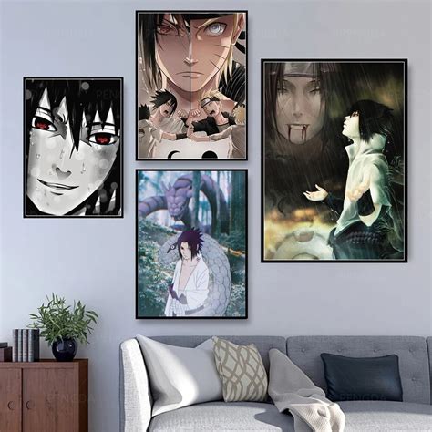 Modern Home Decorative Sasuke Uchiha Anime Canvas Paintings 4pcs Hd