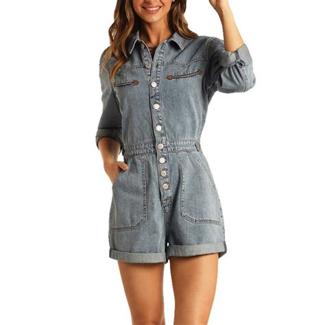 Denim Button Romper By Rock And Roll Cowgirl