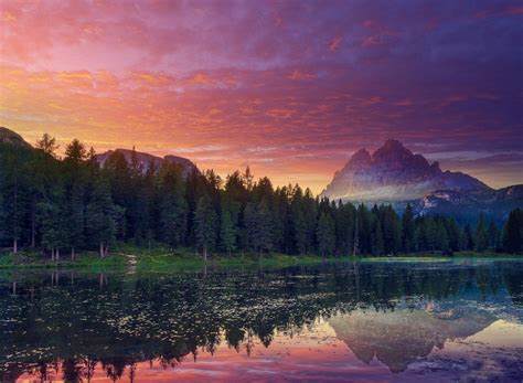 1920x1200 Mountain Lake Forest Sunset Nature Reflection Wallpaper
