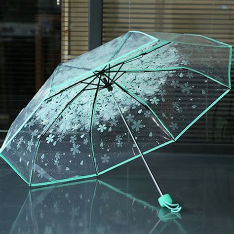 2016 New 3 Fold Sun Rain Umbrella Rain Tools Woman Flowers Transparent