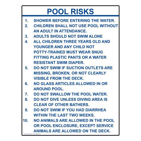 Vertical Pool Risks Sign Recreation Policies Regulations