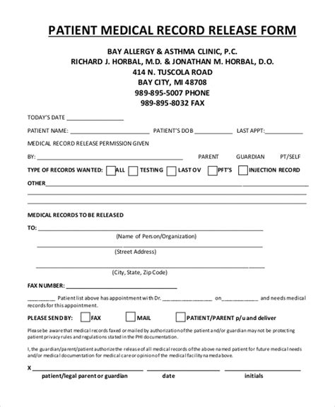 Medical Record Release Form Template