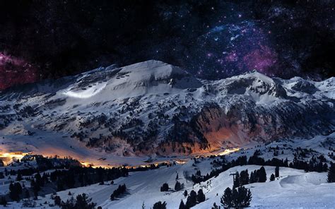 Snowy Mountain At Night 1920x1200 Wallpaper