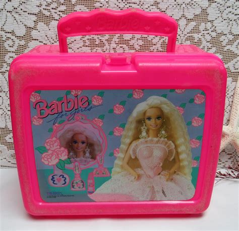 vintage barbie for girls mattel plastic lunch box thermos 1993 pink no thermos