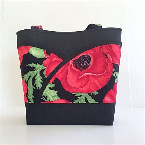 Red Poppy Handbag Fabric Handbags Handbag With Pockets Tote Etsy
