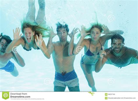 Group Of Young Friends Underwater Stock Image Image Of