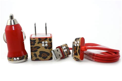 Red Iphone Charger Set With Wild Cheetah Print Trim On Luulla