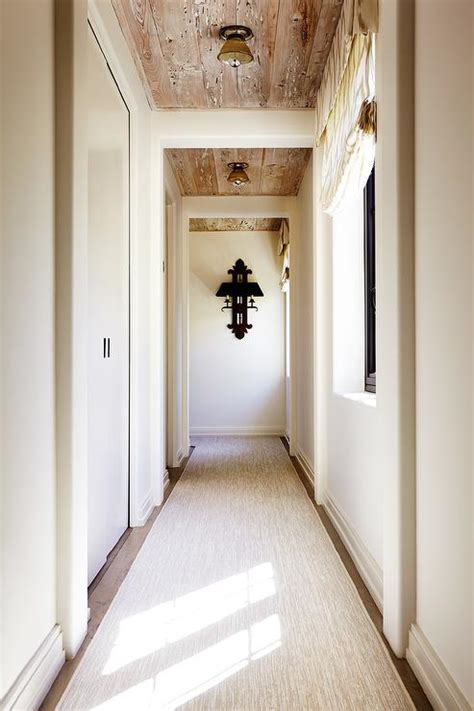 Tips for selecting paint colors for ceilings. Hallway with Weathered Plank Ceiling - Transitional ...