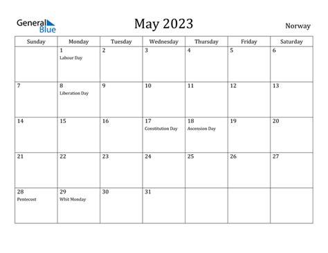 May 2023 Calendar With Norway Holidays