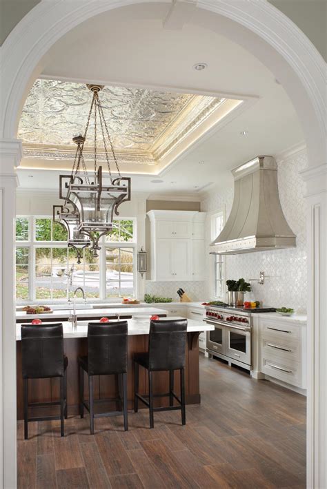 White Transitional Kitchen With Stunning Tin Tile Ceiling Hgtv