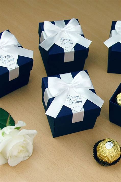 Navy Blue Wedding Bonbonniere Wedding Favor Boxes With Satin Ribbon Bow
