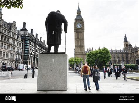 Statue Of Sir Winston Churchill And Big Ben Parliament Square