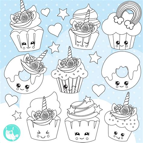 Unicorn Cupcake Digital Stamp Commercial Use Vector Graphics Etsy Uk