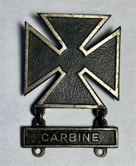 Vintage Wwii Us Military Carbine Bar Iron Cross Sterling Silver Badge