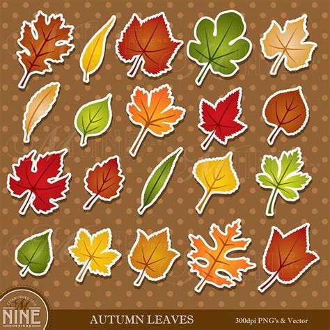 Autumn Leaves Sticker Clip Art Fall Leaves Clipart Downloads Etsy