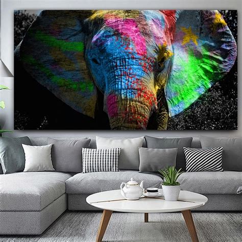 Colorful African Elephant Canvas Painting Wall Art Animal Oil Paintings
