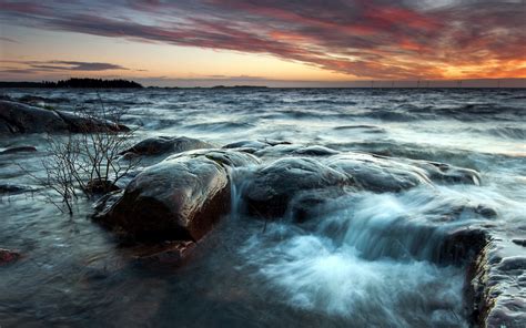 Hintergrundbilder Landschaft Sonnenuntergang Meer Wasser Rock