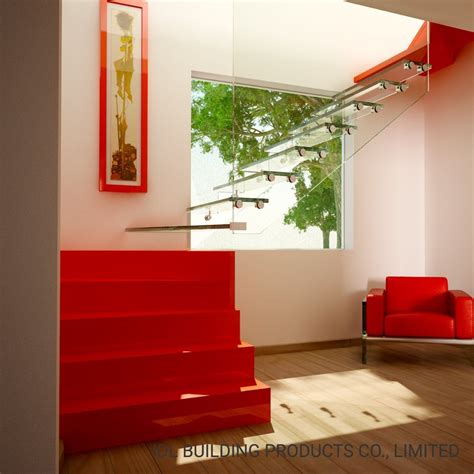 New Design Indoor Floating Staircase With Glass Handrail Floating Glass Staircase Modern Colored
