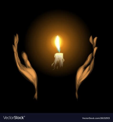 Hands Holding A Burning Candle In Dark Royalty Free Vector