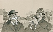 Sherlock Holmes and Doctor Watson in street Stock Images