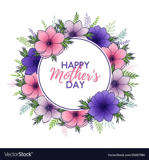 Happy Mothers Day Lettering With Floral Round Vector Image