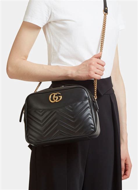 Gucci Leather Gg Marmont Matelassé Small Shoulder Bag In Black Lyst