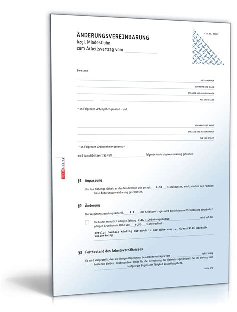 Daher handelt es sich hier um eine zusatzvereinbarung (änderungsvertrag) zum arbeitsvertrag. Änderungsvereinbarung (Mindestlohn) ⋆
