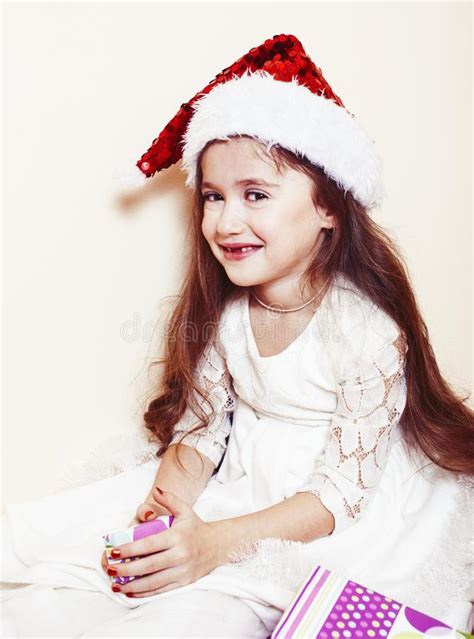 Little Cute Girl In Santas Red Hat Waiting For Christmas Ts Holiday