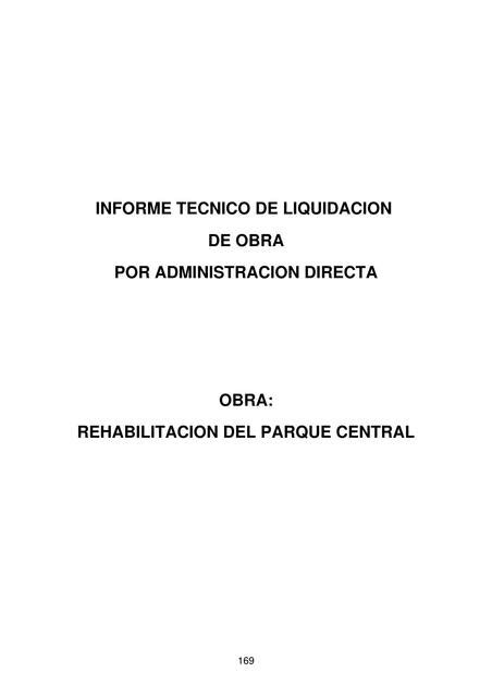 Informe De Liquidacion De Obra Por Administracion Directa Udocz