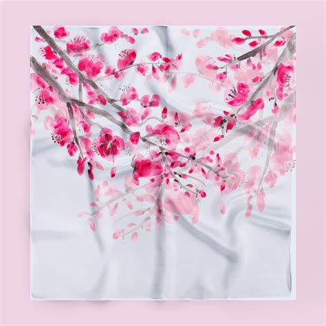 Cherry Blossom Scarf Pink Poly Chiffon Charmeuse Etsy