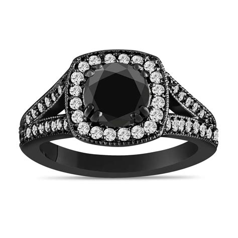 black platinum black diamond engagement ring 1 60 carat bridal ring handmade halo