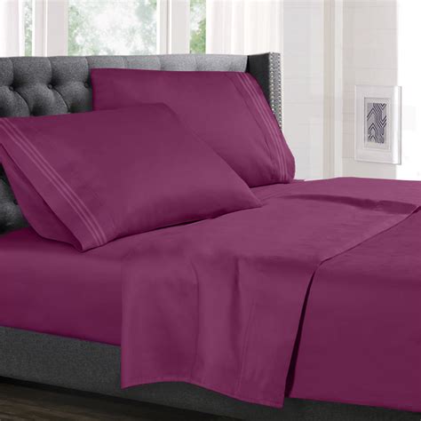 Cal King Size Bed Sheets Set Magenta Luxury Bedding Sheets Set 4