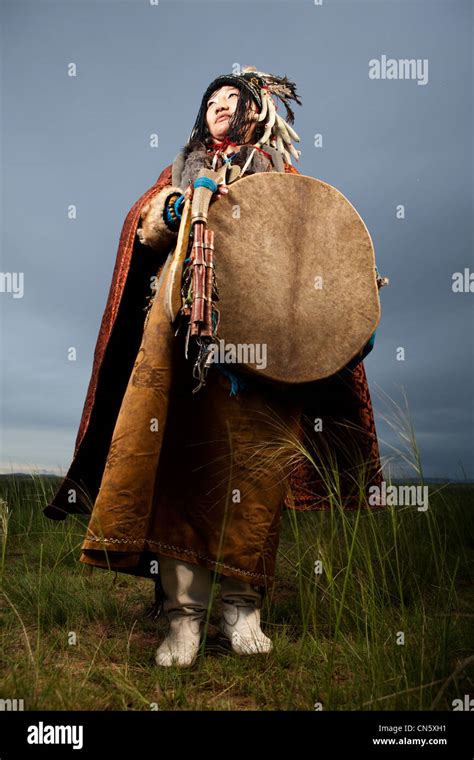 Portrait Of Mongolian Shaman Khuduu Aral Khentii Province Mongolia