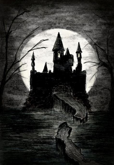 A Drawing Of A Castle In The Night