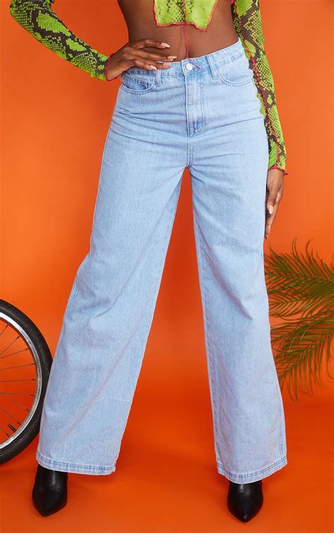 Acid Blue Wash Wide Leg Jeans Denim Prettylittlething Ca