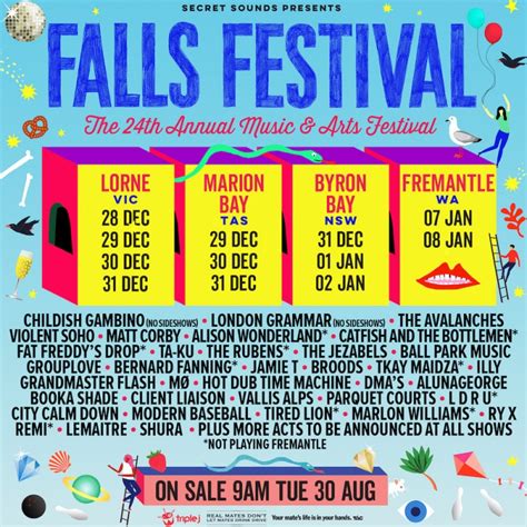Taking place in lorne vic, marion bay tas, byron bay nsw and fremantle wa over the summer of 2019/20! The Avalanches join Childish Gambino, London Grammar and more for Falls Festival | Pilerats