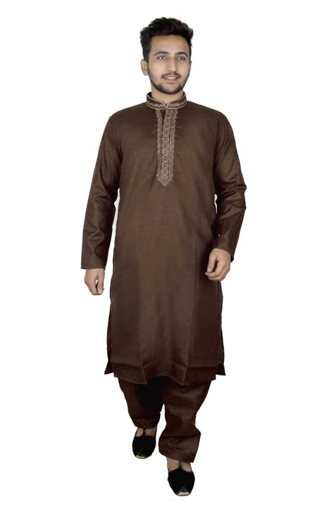 Mens Indian Brown Sherwani Kurta With Shalwar Kameez For Bollywood Theme Party And Eid Shops