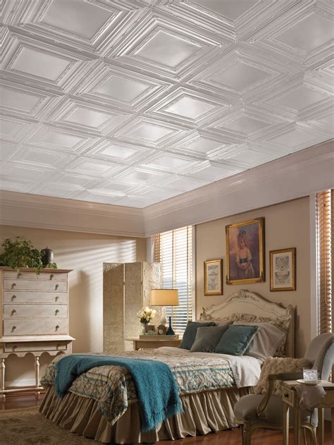 Art3d decorative drop ceiling tile 2x2 pack of 12pcs, glue up ceiling panel square relief in matt white. ceiling ideas | Dropped ceiling, Ceiling design, Tin ceiling