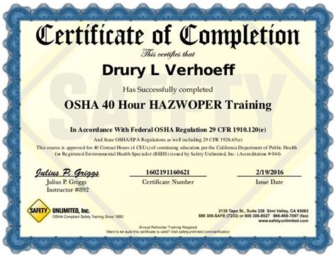 40 Hour Hazwoper Certificate